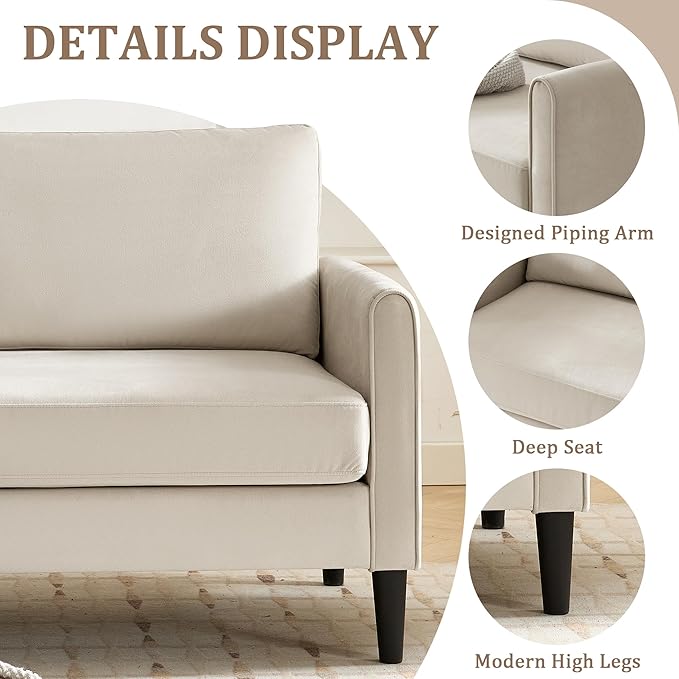 72.8'' Modern Loveseat Sofa Couch for Living Room Bedroom Apartment Dorm Office Small Space Comfy Sofa Easy Assembly Modern Deep Seating with Soft Cushions &amp Sturdy Frame Beige