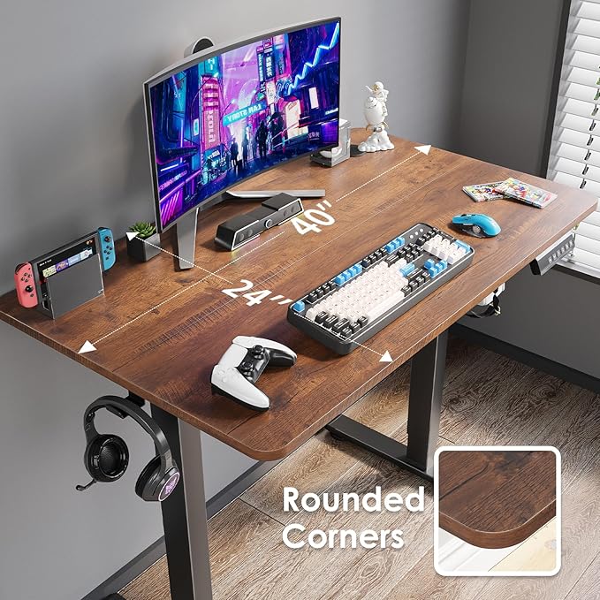 Soohow Electric Standing Desk 40 * 24 Inches Adjustable Computer Gaming Desk Stand up Office Desk for Home Office Bedroom Splice Board Rustic Brown and Black
