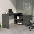 Penau L-Shaped Office Desk with 1 Drawer and 2 Shelves Smokey Oak Finish Corner Desk for Space Saving 59.64 Inches Wide Ideal for Home or Office Manufactured Wood Construction