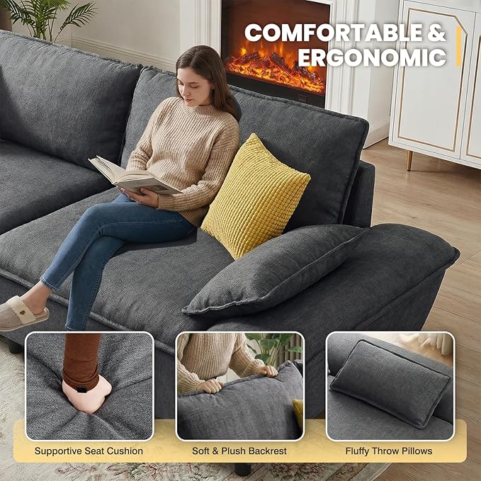 114” Oversized Sectional Sofa – Sailboat Cloud Couch with Adjustable Backrest Extra Deep &amp Wide Seats Modern Sleeper Sofa for Living Room (Grey 114-inch)