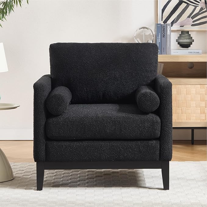Mlmh &amp Kngwa 35.43 W Modern Accent Chair for Bedroom Upholstered Accent Chairs Single Sofa Chair with Wood Black Finish Legs Comfy Armchair for Living Room Office Black