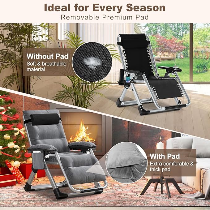 DoCred Comfy Chair Folding Chair Recliner Chair for Bedroom and Living Room Folding Reclining Patio Chairs Lounge Chair with Removable Cushion for Indoor Outdoor