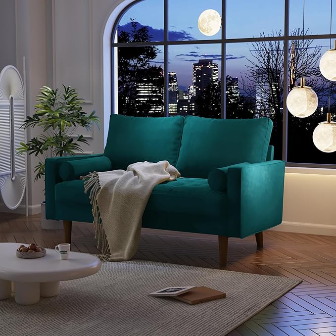 SILKIR Velvet Loveseat Sofa Love Seats Furniture for Small Spaces Mid-Century Modern Loveseats for Living Room Love Seat Couch 58 Inches Teal Blue