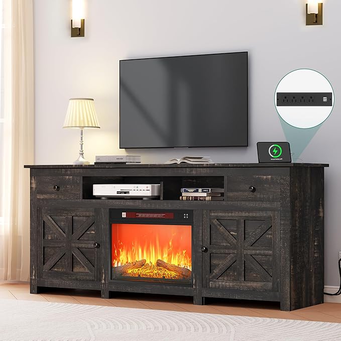 YITAHOME Electric Fireplace TV Stand for TVs up to 80 Inches Entertainment Center with Fireplace Farmhouse TV Stands with Storage Drawers &amp Cabinets for Living Room (Dark Rustic Oak)