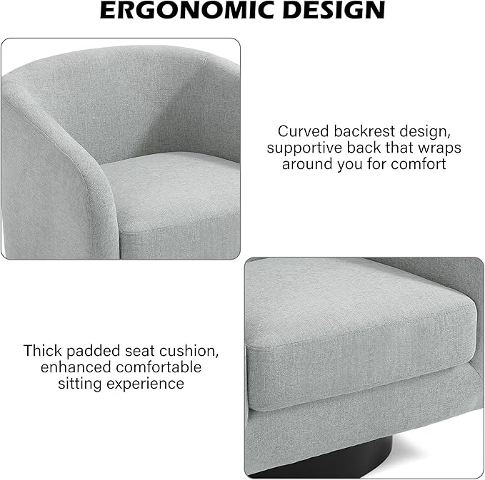 Swivel Barrel Accent Chair Modern Round Chenille Fabric Arm Chair for Living Room Bedroom Comfy Club Reading Chairs for Adults（Chenille Fabric Light Grey Set of 1