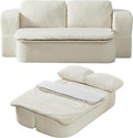 74.8 Inch Convertible Sleeper Sofa Bed Compressed Loveseat Sofa Folding Floor Mattress with Pillows and Blanket Small Couches for Living Room Bedroom Lounge No Assembly Required (Beige)
