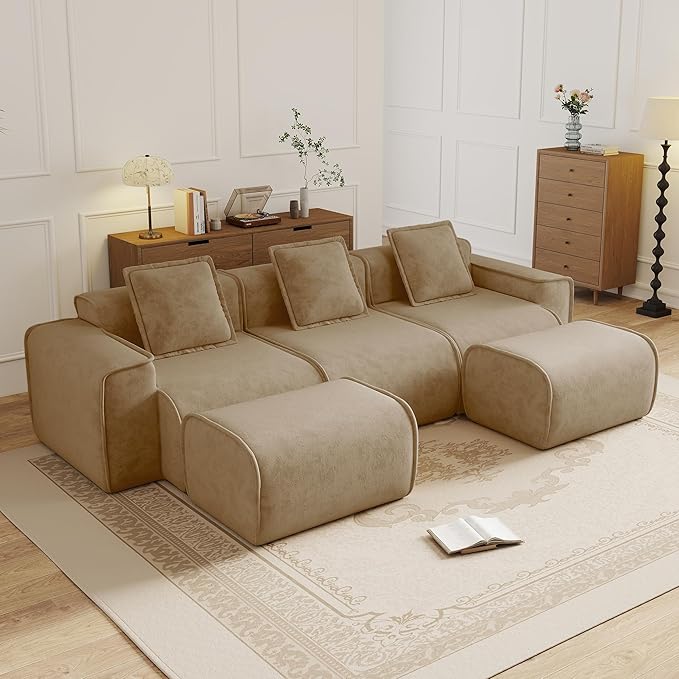 KEIKI 3Seat Modular Boneless Velvet Sofa Couch for Rustic Home Small Space Style Conscious Rustic Homeowners Warm Inviting Comfy Supportive Rest Space Elegant Premium Premium Design