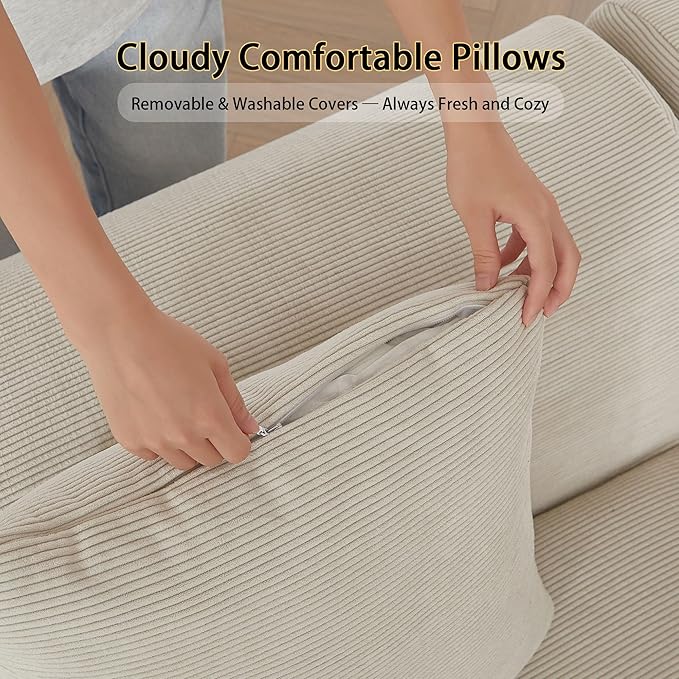110 Cloud Sectional Couches for Living Room Modern Modular L-Shape Sofa Couch with Chaise 3 Seater Modular Sectional SofaNo Assembly Required (114beige)