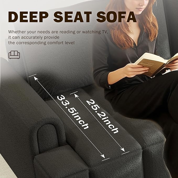 90.2 Futon Sofa Bed King 3-in-1 Teddy Convertible L-Shaped Sofa Upholstered Loveseat Couches Pull Out Couch Bed Small Spaces Deep Seat Storage for Living Room Apartment Black