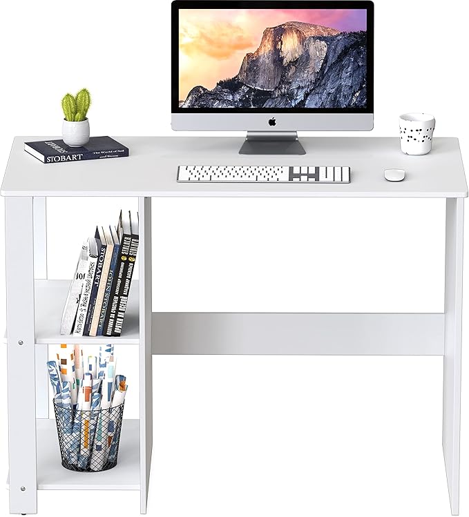 SHW 38-Inch Home Office Computer Desk with Shelves White