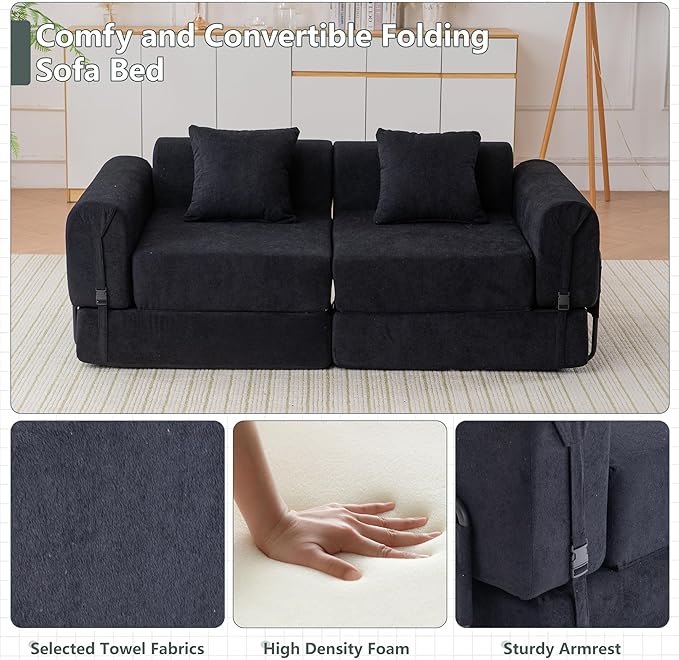 GNIXUU 71.3 Convertible Sleeper Sofa Bed Modern Convertible Boneless Couch with Foldable/Pull Out Bed Modular Loveseat Futon Couch with Pillows &amp Storage Pocket for Living Room &amp Bedroom B
