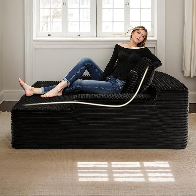 67'' Oversized Boneless Cloud Chaise Lounge Corduroy Chair Plush Black Sofa BedCouches Living Room No Assembly (Right).