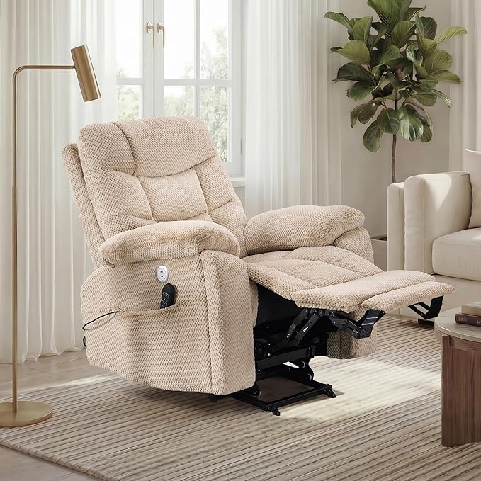 Oversized Power Lift Recliner Dual Motor Elderly Lift Chair with Independent Backrest &amp Footrest Adjustment Hidden Cupholder USB-A/USB-C Charging Ports Lounge Chair for Living Room