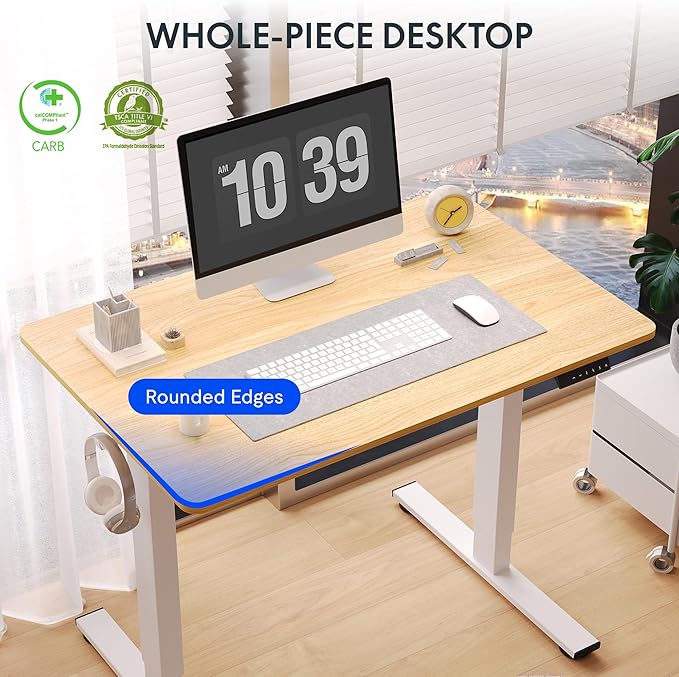 FLEXISPOT 60x24 One-Piece Electric Standing Desk 1 Thick Seamless Desktop for Home Office Study &amp Multi-Monitor Setup Maple