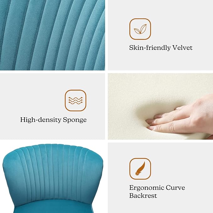 TINA'S HOME Monica Velvet Armless Side Chair Set of 2 Upholstered Accent Chair Comfy Living Room Chair with Golden Legs Wingback Mid Century Slipper Chair for Bedroom Guest Room- Blue