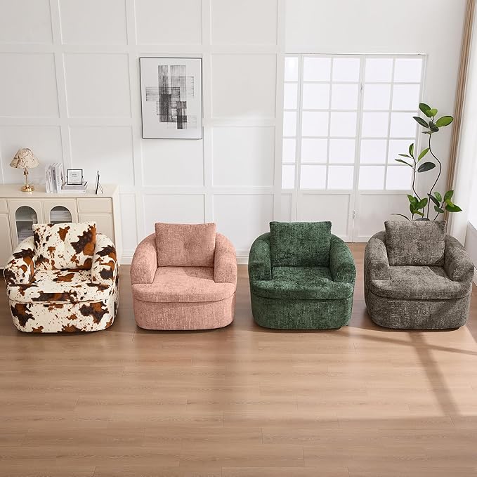 360° Swivel Barrel Accent Chair 36.6 Swivel Round Sofa Chair with Dual-Layer Cushion Design Modern Upholstered Single Sofa for Living Room Bedroom Office and Hotel (Pink 121)