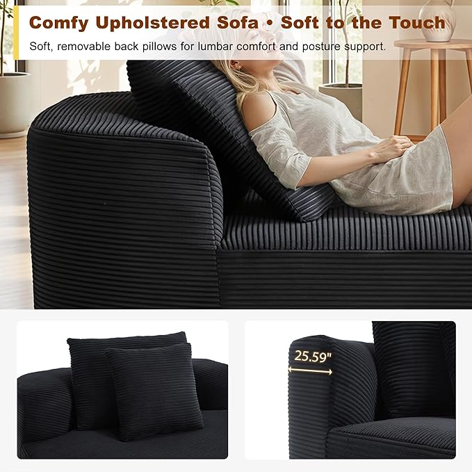 Chaise Lounge Chair Indoor 67.5 Oversized Boneless Couch Could Comfy Upholstered Sleeper Sofa Bed Corduroy Plush Modern Curved Floor Sofas Chair with 2 Pillows for Readng Living Room Bedroom Apartment