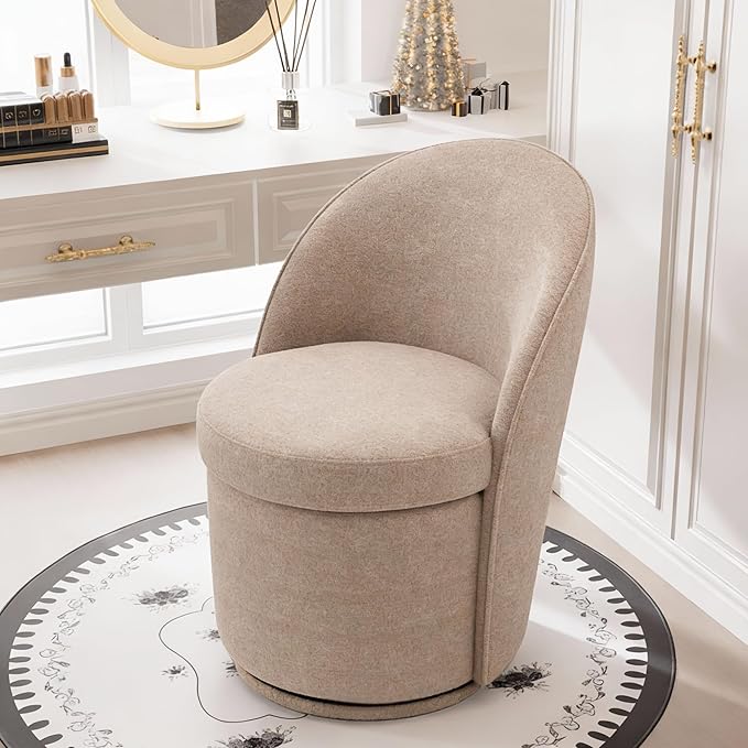 Rowill 360 Degree Swivel Vanity Chair with Back Set of 2 Modern Round Upholstered Accent Chairs Boucle Fabric for Living Room Reading Nook Makeup &amp Vanity Chair Easy Assembly Coffee