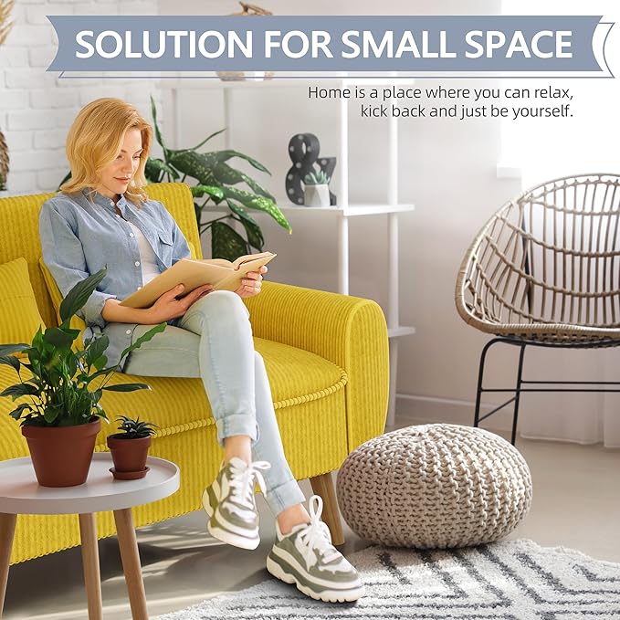 Shintenchi 47 Small Modern Loveseat Couch Sofa Fabric Upholstered 2-Seat Sofa Love Seat Furniture with 2 Pillows Wood Leg for Small Space Living Room Bedroom Apartment Yellow