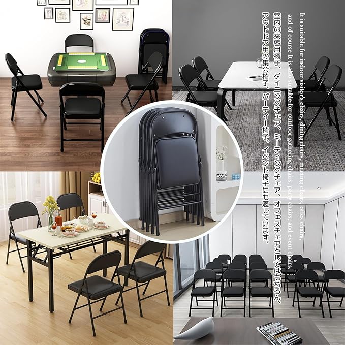 KAIHAOWIN Folding Chairs 2 Pack Vinyl Padded Seat Easy Storage-Stackable Morden Commercial Seat with Powder-Coated Metal Frame Heavy Duty Foldable Chairs for Indoor Office