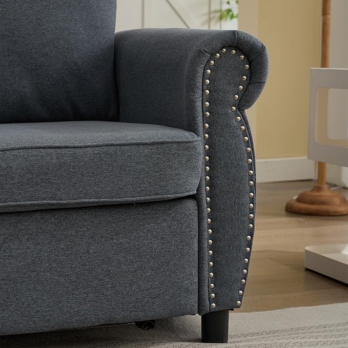 Pull Out Sofa Bed with Mattress Included Convertible Futon Oversized Chenille 3 Seater Loveseat Sleeper Sofa Couch Bed with Rivet Decoration &amp Rolled Arms for Guest Room Office Living Room Grey