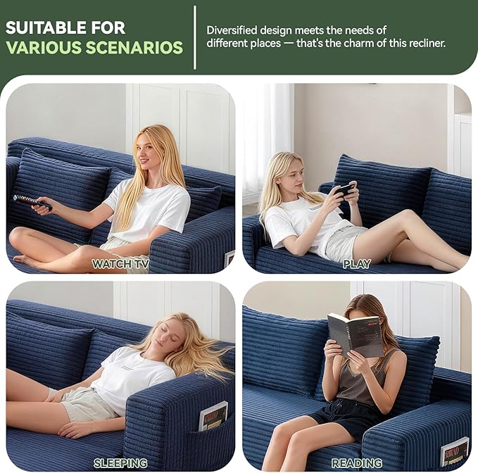 73 Convertible Sofa Bed Pull Out Boneless Loveseat Sleeper Sofa Corduroy Foldable Couch Bed with Storage Bag No Assembly Couch in a Box for Living Room Apartment (Blue)
