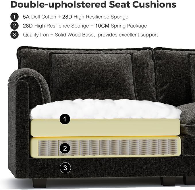 ELUCHANG Ottoman for Modular Sectional Cloud Couch Deep Seat Sofa for Apartment Living Room and Bedroom Easy Assembly Chenille Black