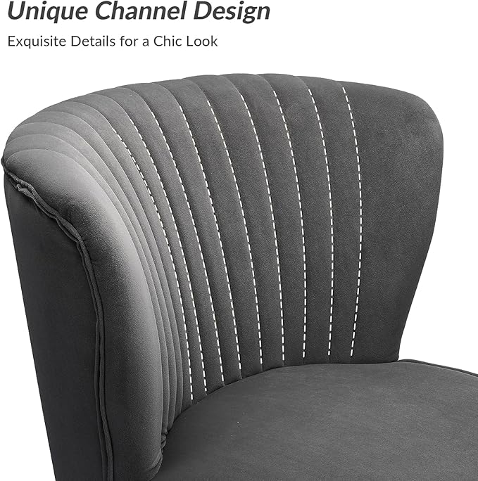 HULALA Home Velvet Accent Chair Set of 2 Modern Armless Upholstered Side Chair with Glam Gold Metal Legs for Vanity Living Room Bedroom - Grey