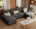 Furmax Sectional Couches for Living Room U-Shaped Sofa Couch with Linen Fabric 4 Seat Sofa Set with Double Chaise for Apartment (Corduroy Dark Grey)