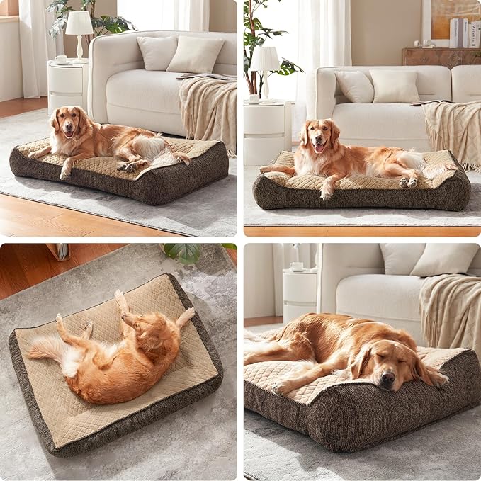 JOEJOY Extra Large Orthopedic Dog Beds Large Sized Dog Extra Thick Supportive Big Dogs Bed with Sides and Waterproof Lining Ultra Soft Pet Bed Sofa Brown 48''x35''