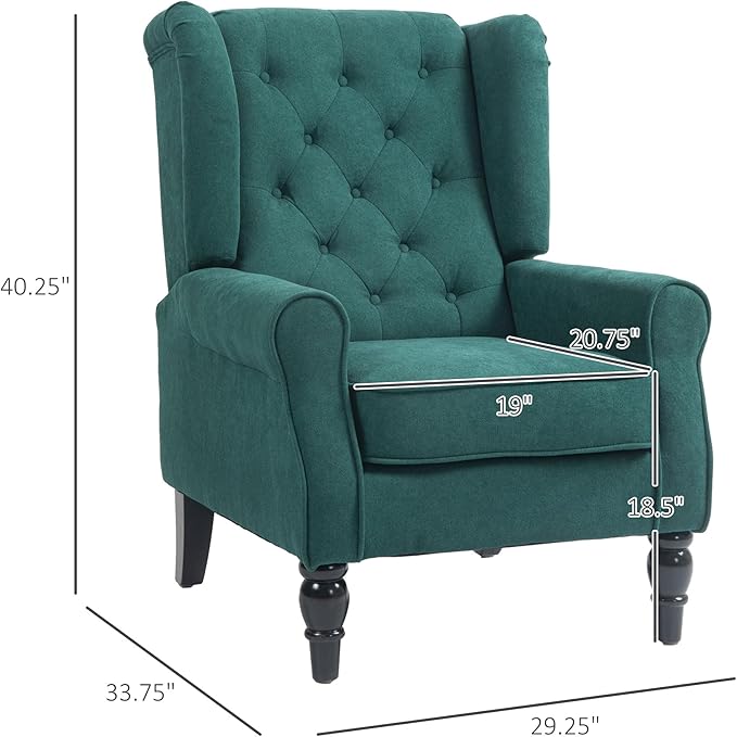 Button-Tufted Accent Chair Dark Green Wingback Chair Thick Padded Seat &amp Rounded Armrests Modern Living Room &amp Bedroom Chair