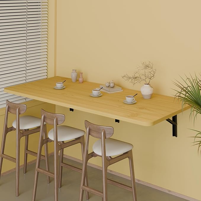 IAE 48 x 22 Floating Foldable DeskWall-Mounted Folding Computer Table with Engineered WoodStudy Table with Shelf BracketsFold Down ShelfFold Computer Desk for Small SpacesHolds 500 lbNatural
