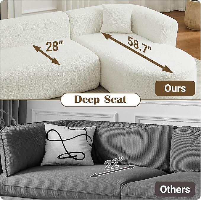 110 Inch Boneless Couches for Living Room Modern Modular Sectional Curved Sofa with Chaise Minimalist L-Shape Cloud Sectional Couch No Assembly Required (Beige Right Facing Chaise)