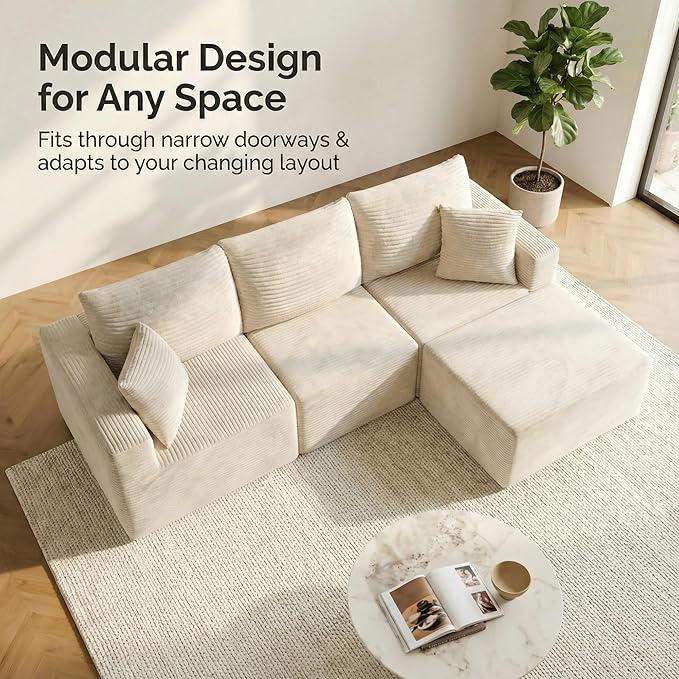 Homall Sectional Couches for Living Room Modern Boneless Couch with Deep Seat Upholstered Cloud Sofa No Assembly Required (Beige L Shaped Sofa)