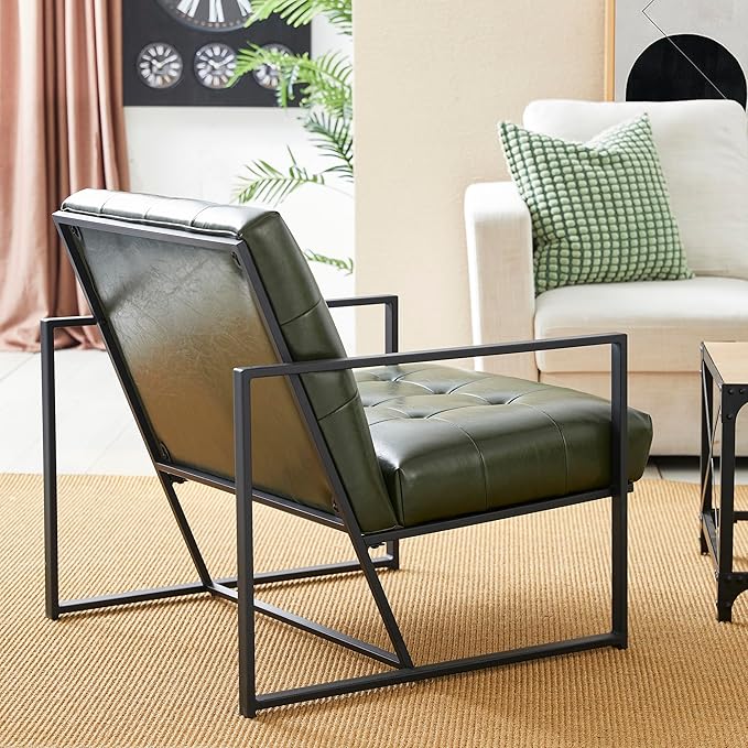 Glitzhome Mid Century Green Accent Chair Modern Living Room Armchairs with Durable Metal FramePU Leather Cushioned Reading Armchairs for Living Room Bedroom Home Office Green
