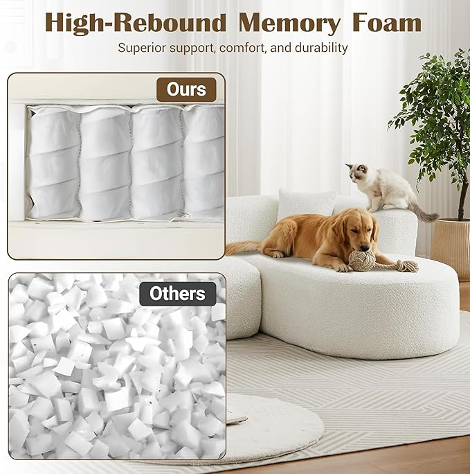 110 Inch Boneless Couches for Living Room Modern Modular Sectional Curved Sofa with Chaise Minimalist L-Shape Cloud Sectional Couch No Assembly Required (Beige Right Facing Chaise)