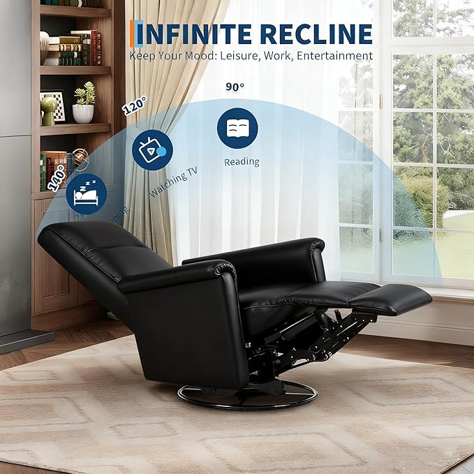 Garvee 360° Swivel Rocking Recliner Glider Chair – High-Back PU Leather Deep Seat Manual Recliner for Nursery Living Room Bedroom &amp Home Theater
