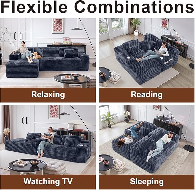 2026 New Cloud Sectional Couch with L-Shape Chaise Built-in Cup Holder &amp Storage Pocket Boneless Couch for Living Room Bedroom No Assembly Required (Dark Grey Right Facing Chaise)