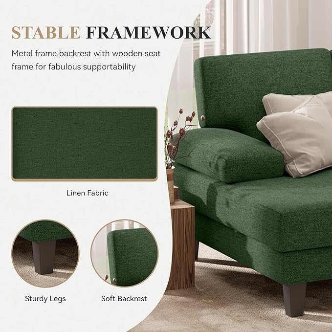 110 U-Shaped Sectional Sofa Couch for Living RoomModern Modular Sofa with Double ChaiseClassic Lounge Couch Sleeper for Apartment Green Linen