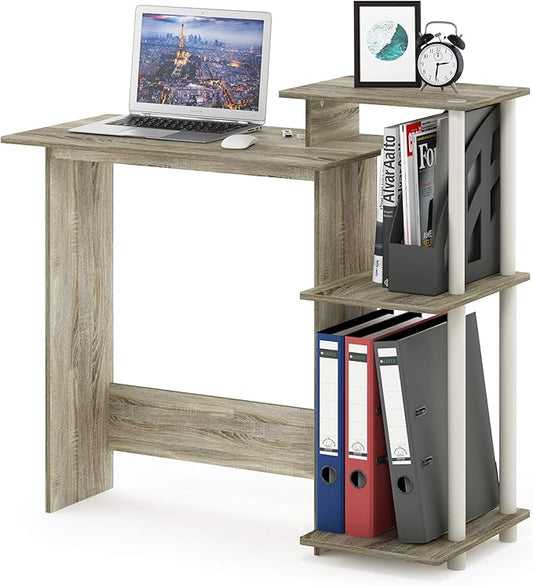 Furinno EFFICIENT Desk 28.6 Wide Gaming Desk with 3 Open Side Shelves Laptop Notebook Computer Desk Office Desk for Home Office Study Room Dorm Bedroom Sonoma Oak
