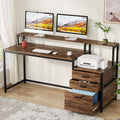 Tribesigns 63 Inch Computer Desk with File Drawer Cabinet Ergonomic Office Desk with Monitor Stand Industrial Computer Table with Printer Space Wood PC Table Workstation Desk for Home Office