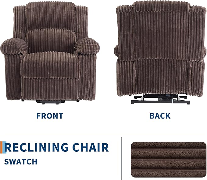 Garvee Corduroy Recliner Chair Manual Recliner Sofa with Handle Pillow Top Arms Thick Padding Side Pocket 330Lbs Capacity Adjustable Recliner for Living Room Bedroom Home Theater Brown