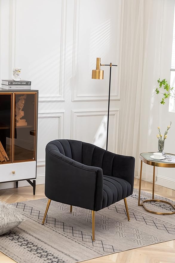 Modern Velvet Tub Chair Armchairs Barrel Accent Dinning Chair with Gold Plated Metal LegsThick Soft Padded Seat for Living Room