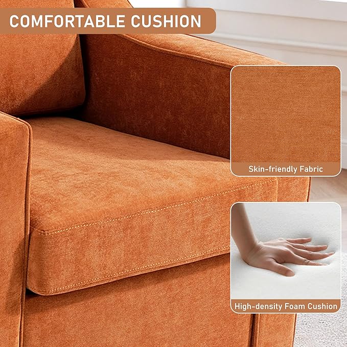 Swivel Accent Chairs Set of 2 360° Swivel Upholstered Club Armchairs for Living Room Comfy Single Sofa Reading Chair with Deep Seat Metal Swivel Base Chenille Fabric Orange