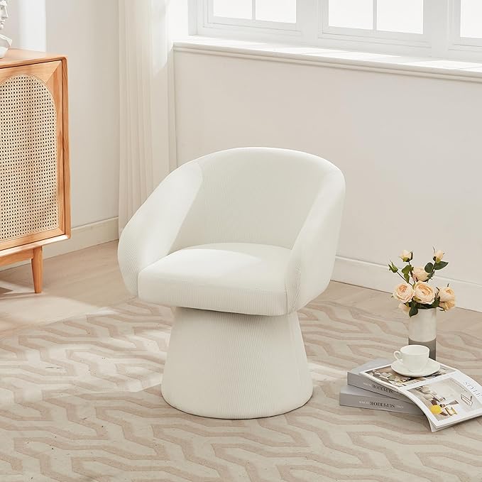Christopher Knight Home Roach Corduroy Upholstered 360° Swivel Accent Chair Wood Frame Barrel Swivel Chair Super Comfort Single Lounge Sofa with Rotation for Living Room/Bedroom Beige