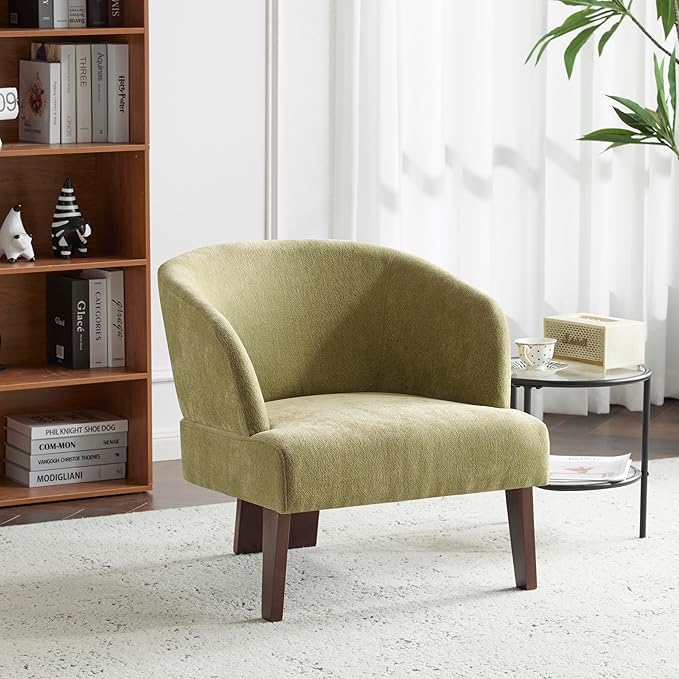 Christopher Knight Home Ashby Mid-Century Modern Fabric Accent Chair Living Room Solid Wood Lounge Sofa Chair Bedroom Soft Cushion Comfy Reading Chair Home Office Sofa Barrel Armchair Olive Green