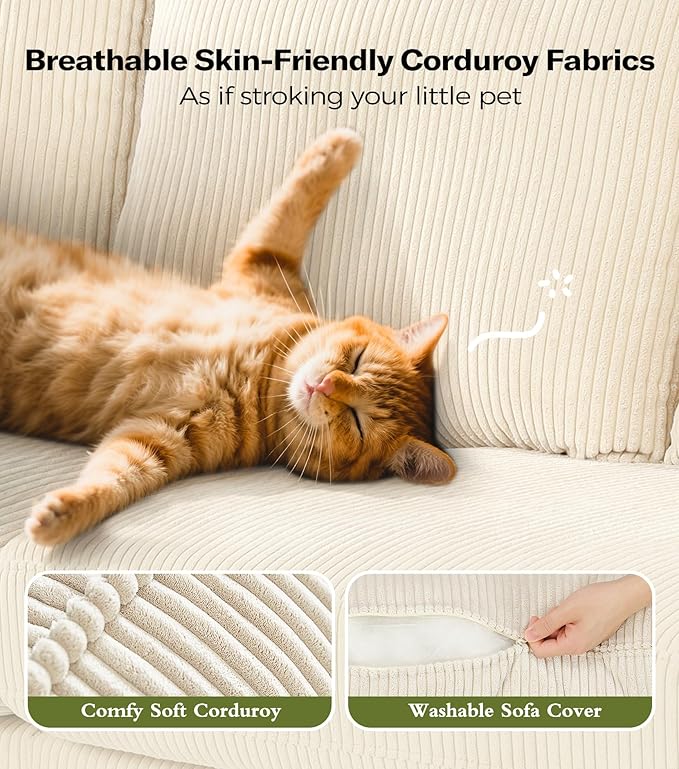 87in Corduroy Couch Kidirect Sofa No Tool Assembly Comfy Couches for Living Room 21in Deeper Seats Corduroy Sofas for Living Room with 2 Pillows Oversized Loveseat Sofa Boho Love Seat Beige Couch