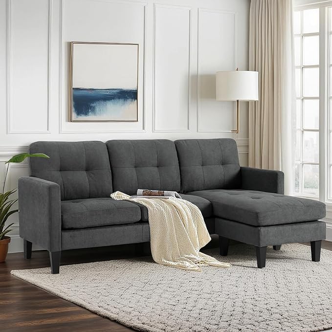 L Shaped Couch Sectional Couches for Living Room Small Couches for Small Spaces Convertible Sleeper Sofa Bed with Reversible Chaise for Apartment Gray