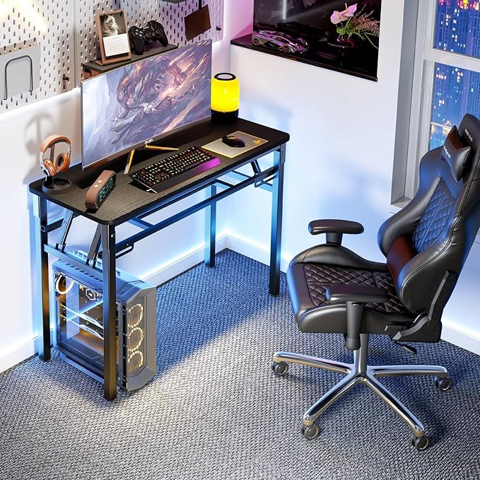 BYMECOST 39 inches Folding Computer Desk No Assembly Long Foldable Office Table Portable Large Foldable Home Office Desk No Install Activity Table Conference Table (Black 39.4)