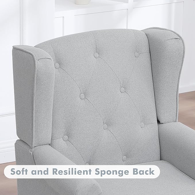 Accent Chair for Living Room Mid Century Modern Upholstered Armchair Wingback Chair with Tufted High Back and Solid Legs Comfy Single Sofa Side Chairs for Bedroom Light Grey